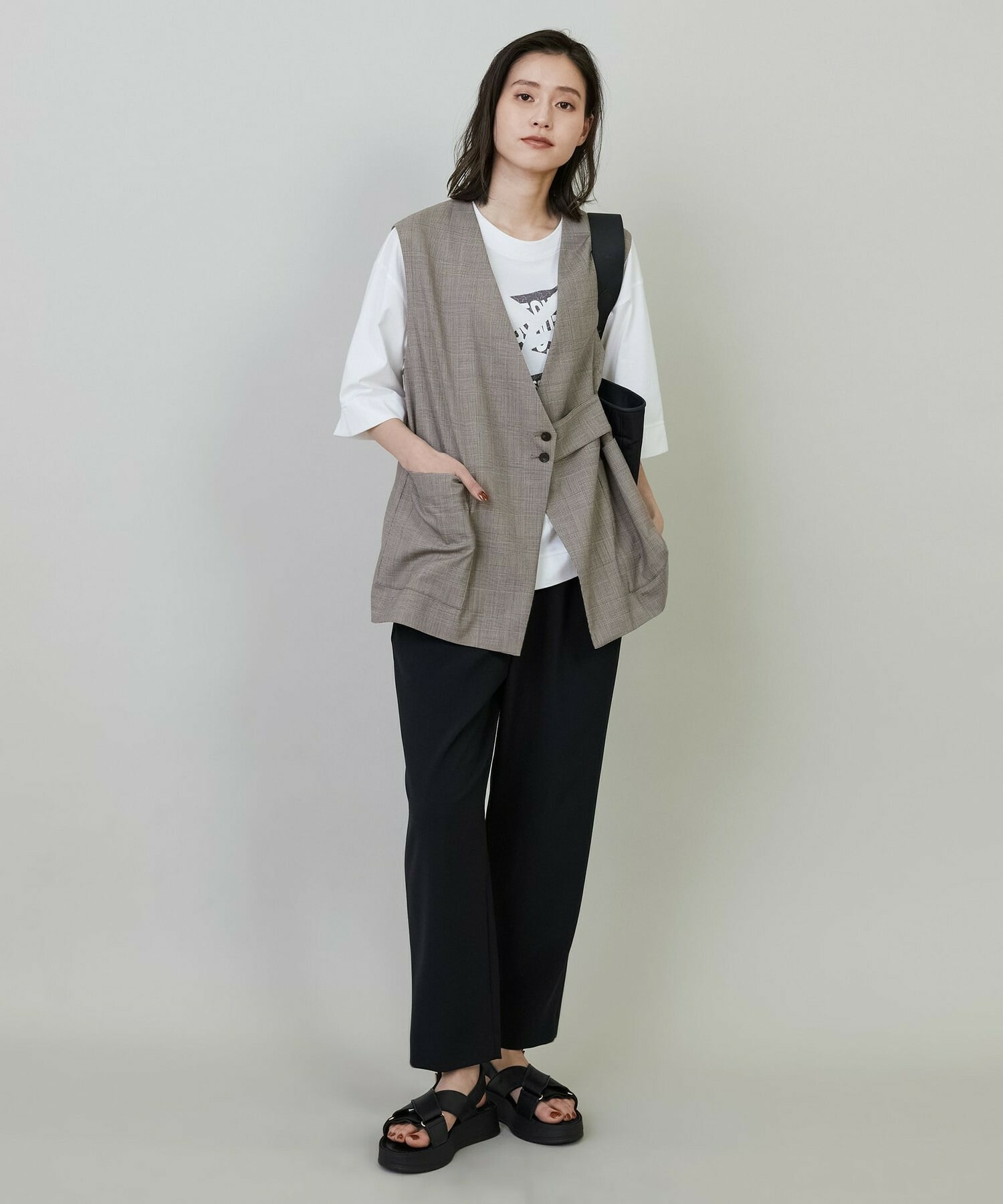 【L'EQUIPE】ダブルクロスライトテーパードパンツ 詳細画像 ブラック 5