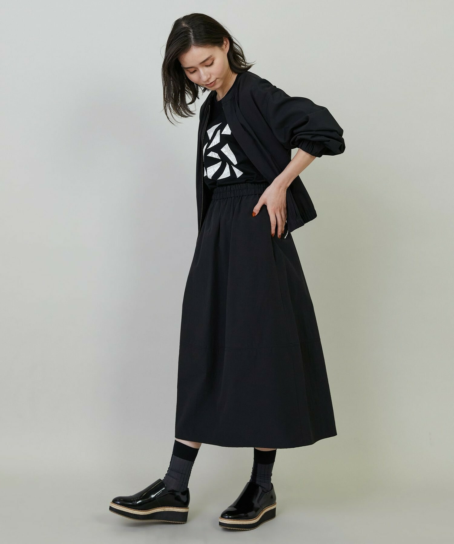 【L'EQUIPE】ナイロンコットンタンブラースカート 詳細画像 ブラック 12