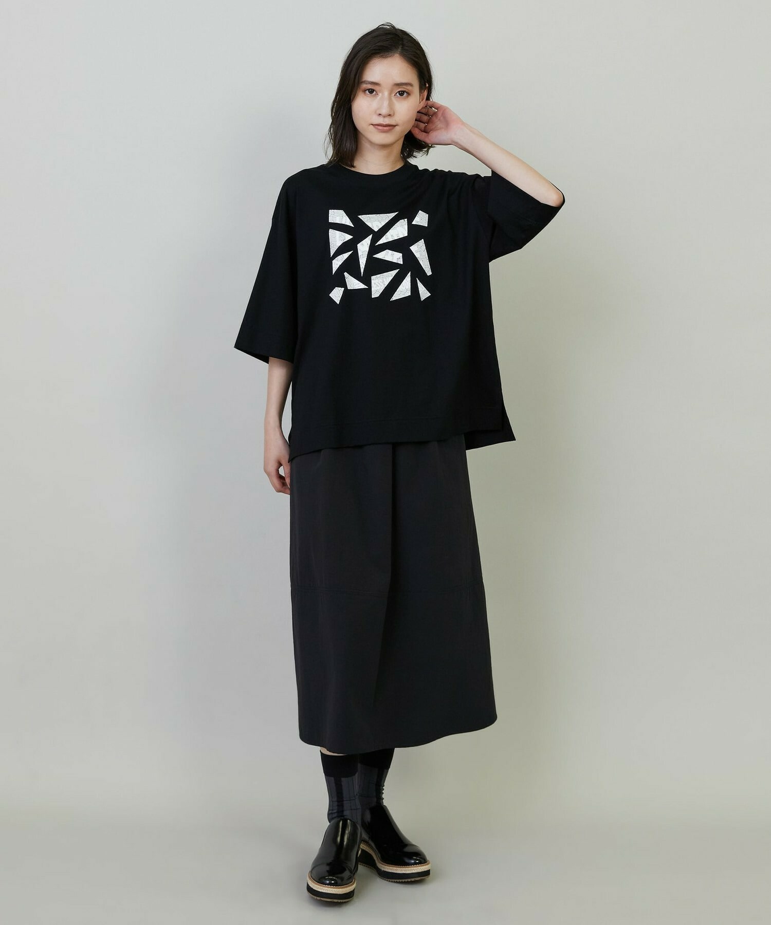 【L'EQUIPE】ナイロンコットンタンブラースカート 詳細画像 ブラック 8