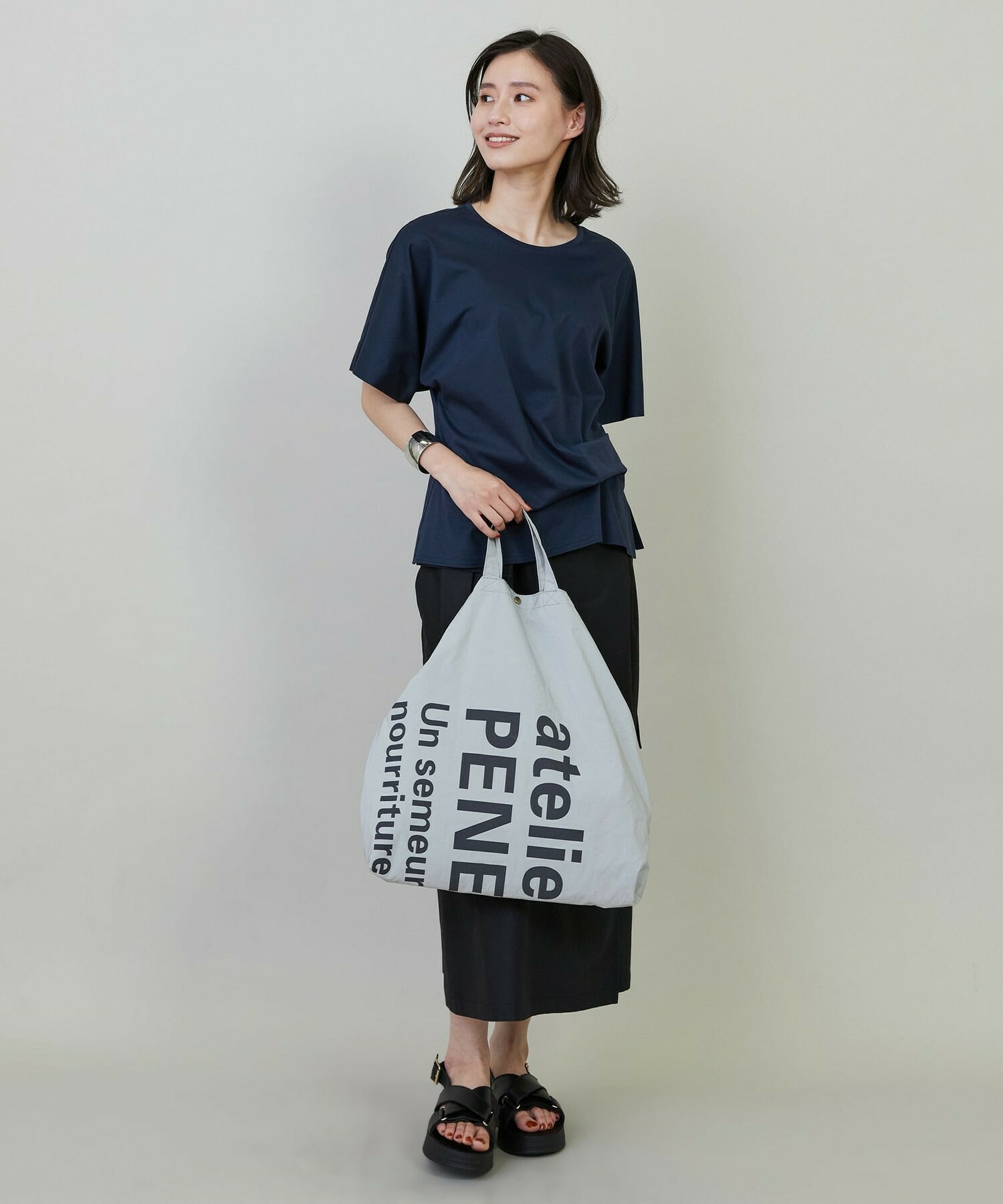 【L'EQUIPE】コットンスムースアシンメトリータックカットソー 詳細画像 ネイビー 6