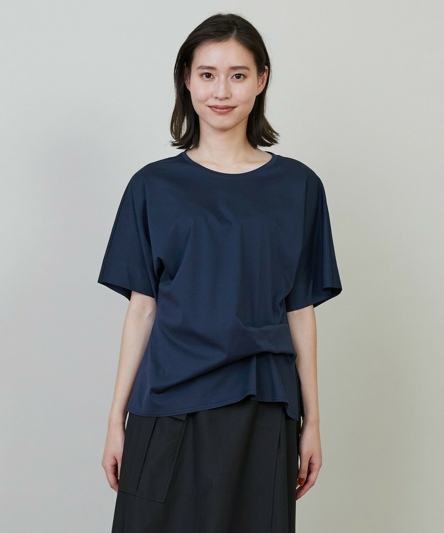 【L'EQUIPE】コットンスムースアシンメトリータックカットソー 詳細画像 ネイビー 8