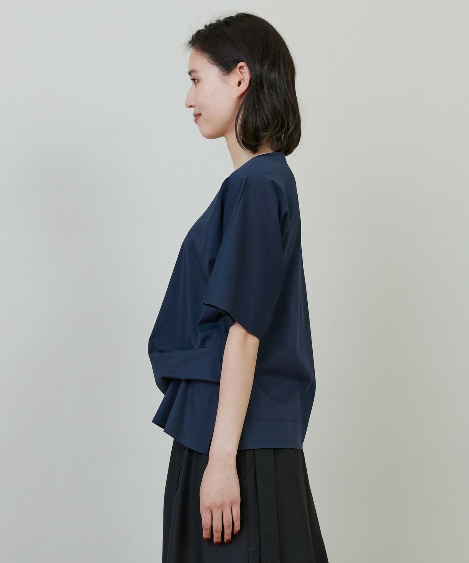 【L'EQUIPE】コットンスムースアシンメトリータックカットソー 詳細画像 ネイビー 9