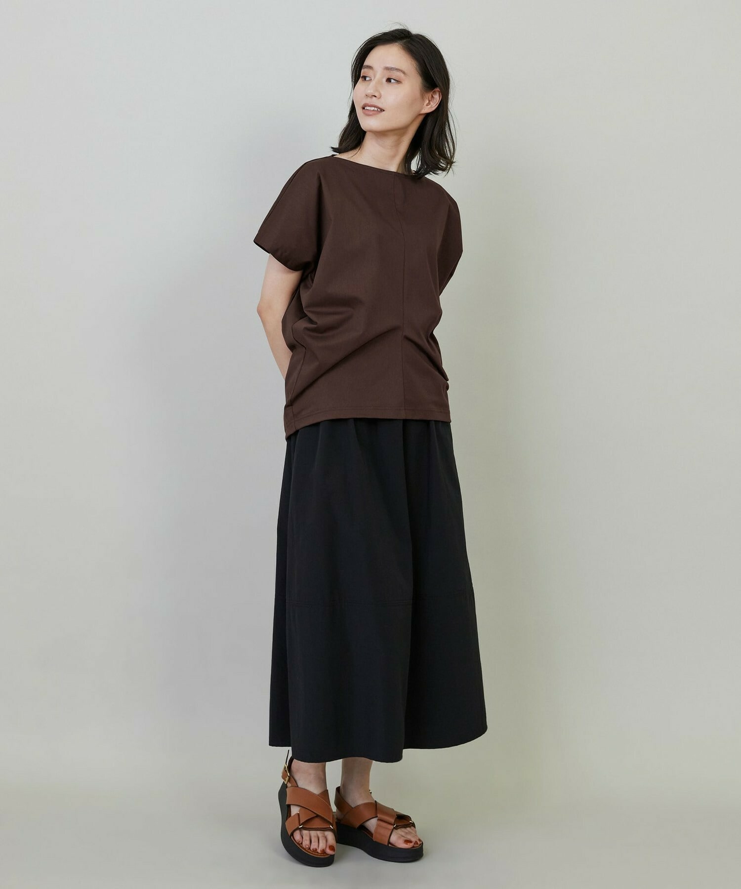 【L'EQUIPE】ペーパーライクトリコットドレープカットソー 詳細画像 ブラック 2