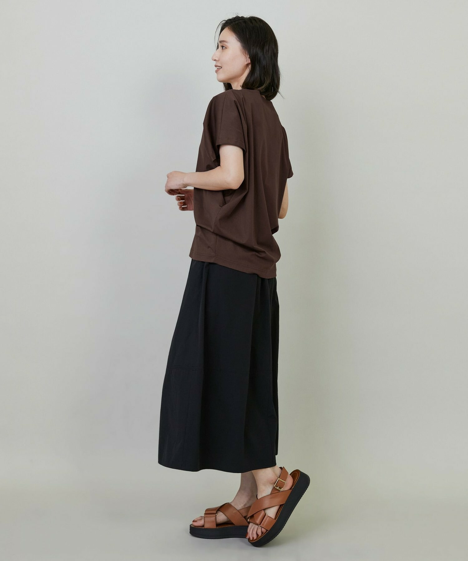 【L'EQUIPE】ペーパーライクトリコットドレープカットソー 詳細画像 ブラック 3