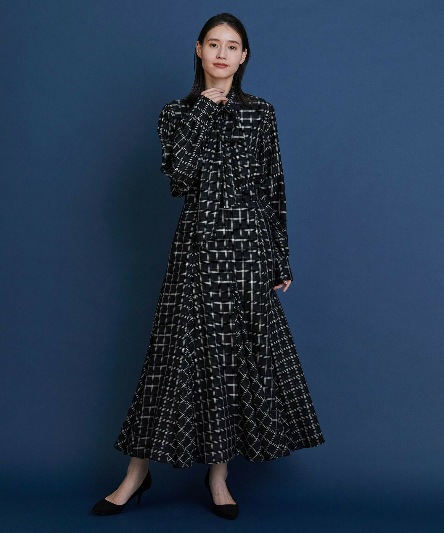 【COUTURIER】ウールシアーチェックブラウス 詳細画像 ブラック 1