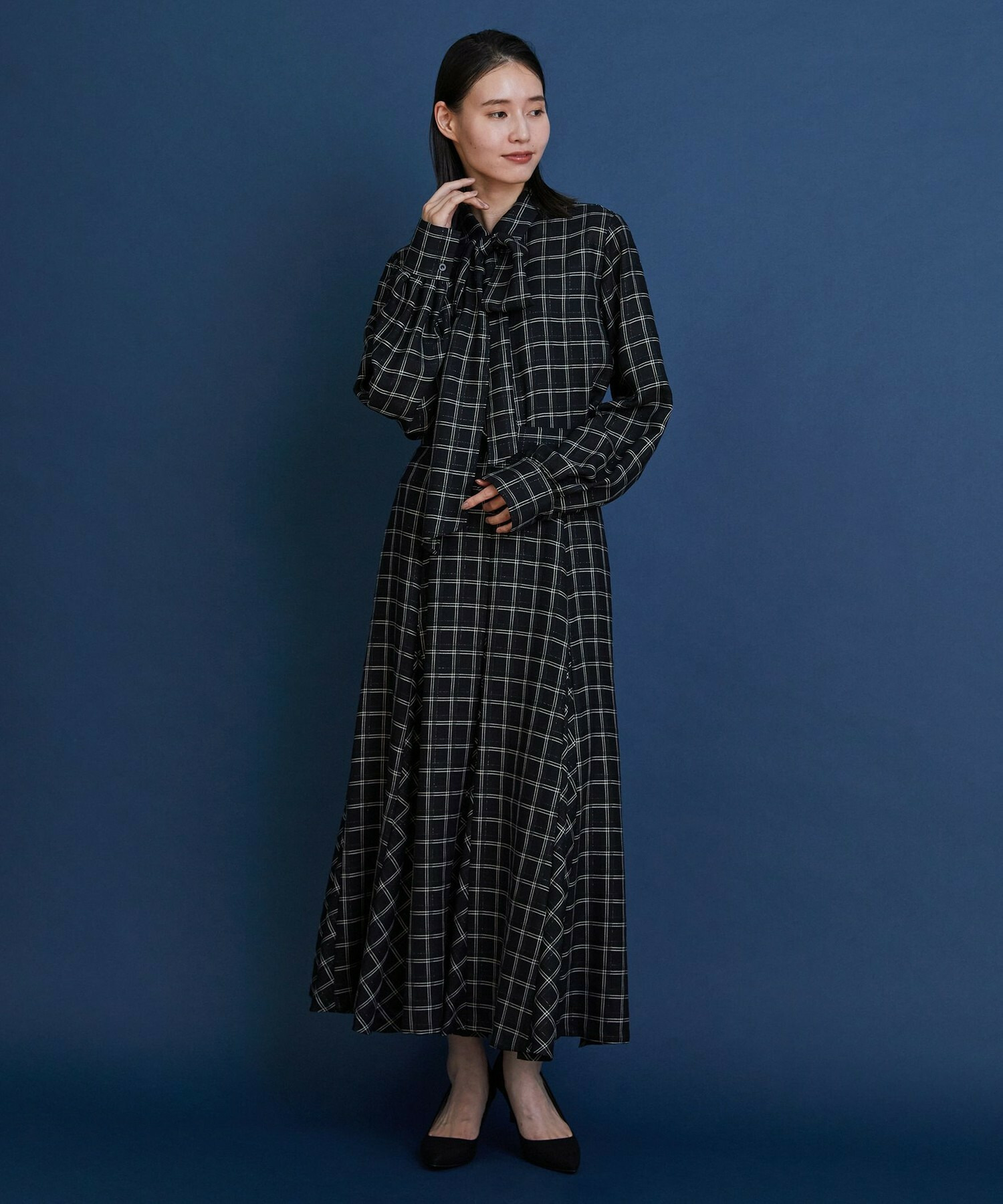 【COUTURIER】ウールシアーチェックブラウス 詳細画像 ブラック 2