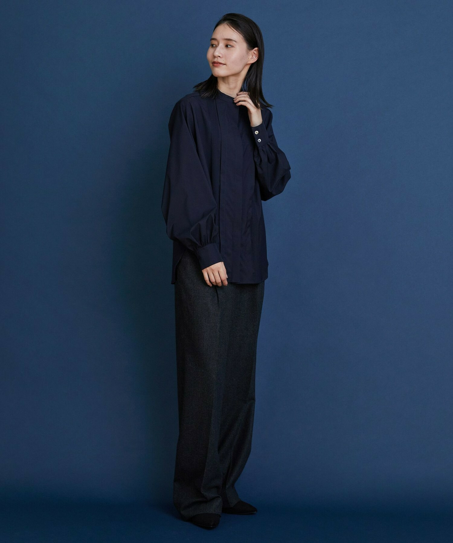 【COUTURIER】super120'sテクノストレッチブラウス 詳細画像 ネイビー 4