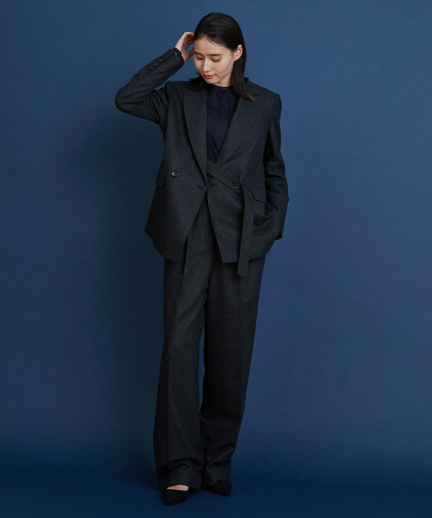 【COUTURIER】ウールカシミヤストレートパンツ 詳細画像 チャコールグレー 10