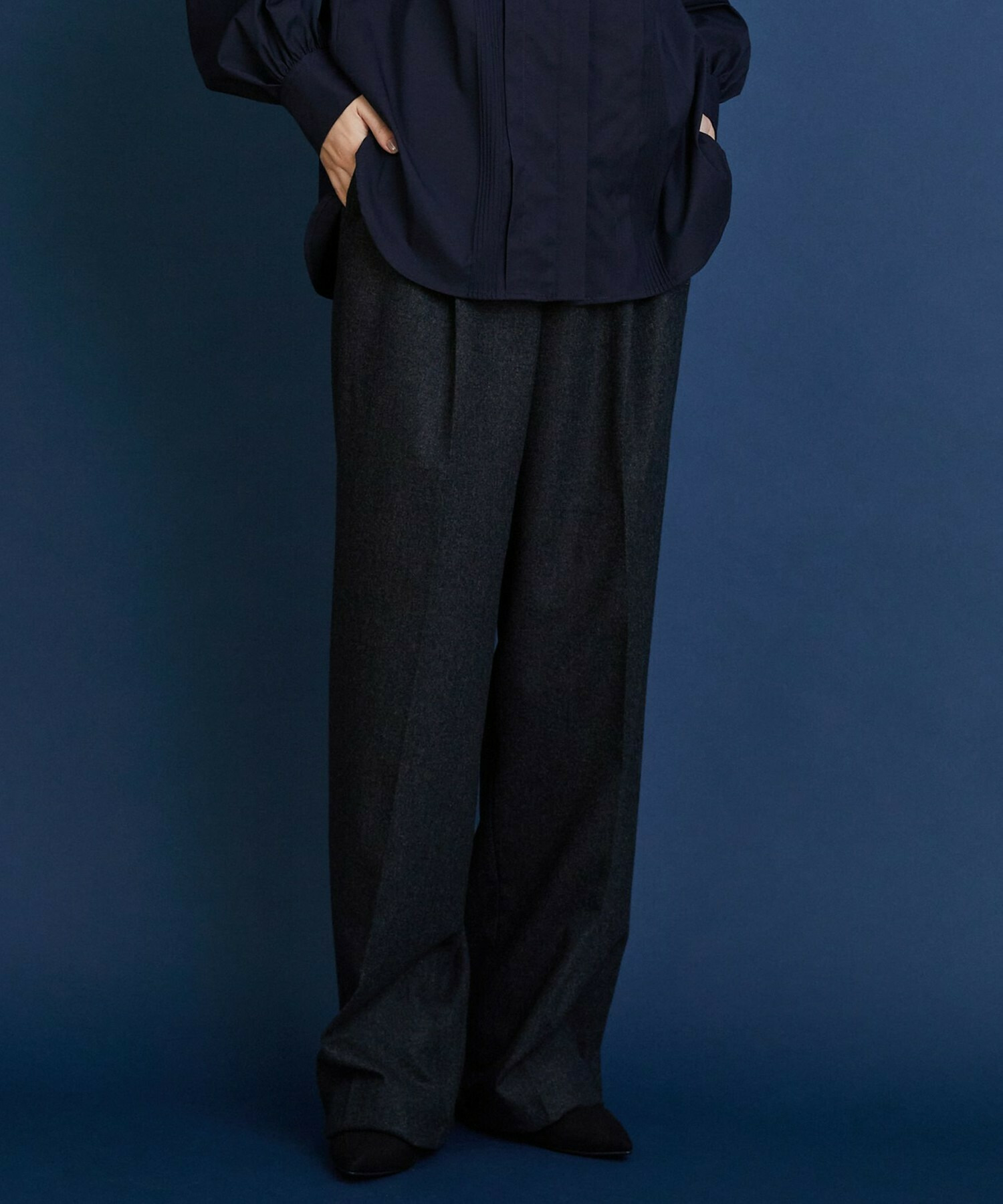 【COUTURIER】ウールカシミヤストレートパンツ 詳細画像 チャコールグレー 1