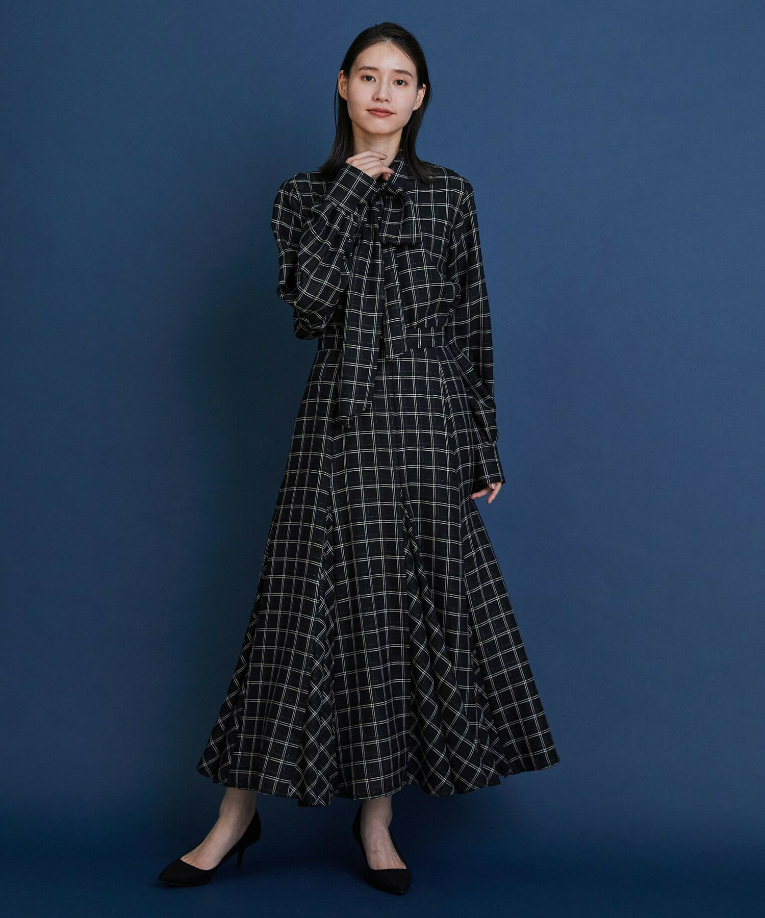 【COUTURIER】ウールシアーチェックフレアスカート 詳細画像 ブラック 1