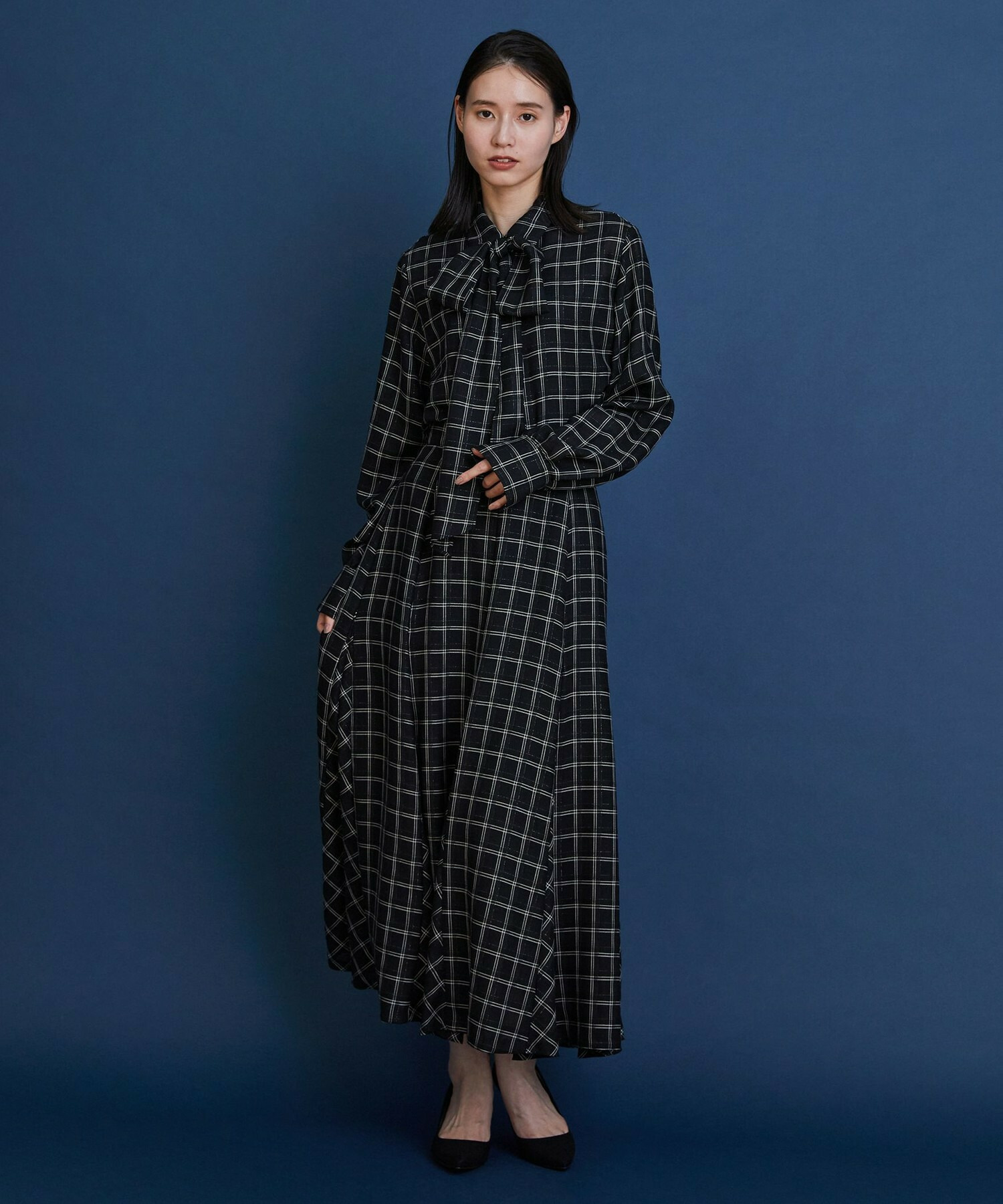 【COUTURIER】ウールシアーチェックフレアスカート 詳細画像 ブラック 4