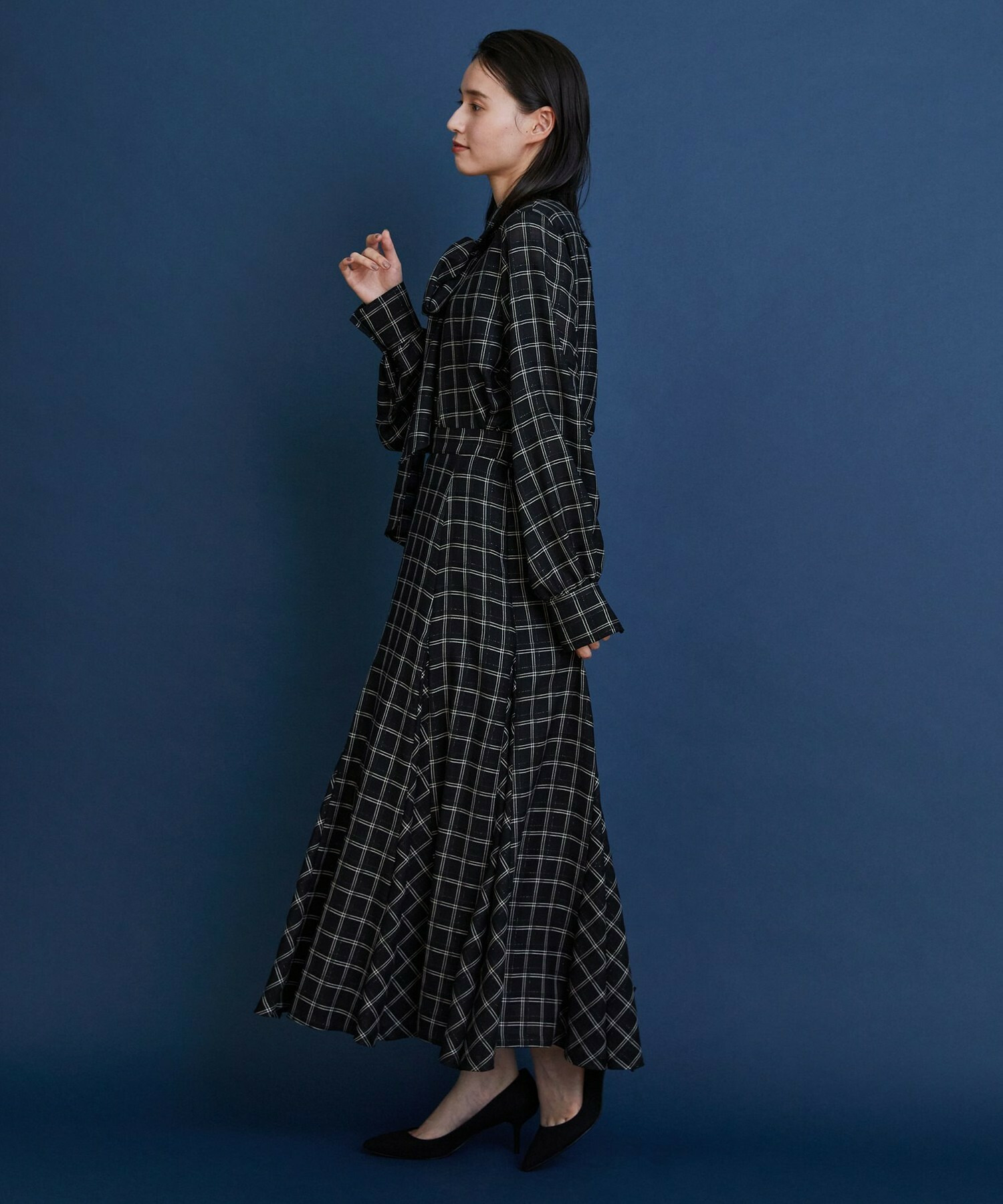 【COUTURIER】ウールシアーチェックフレアスカート 詳細画像 ブラック 5