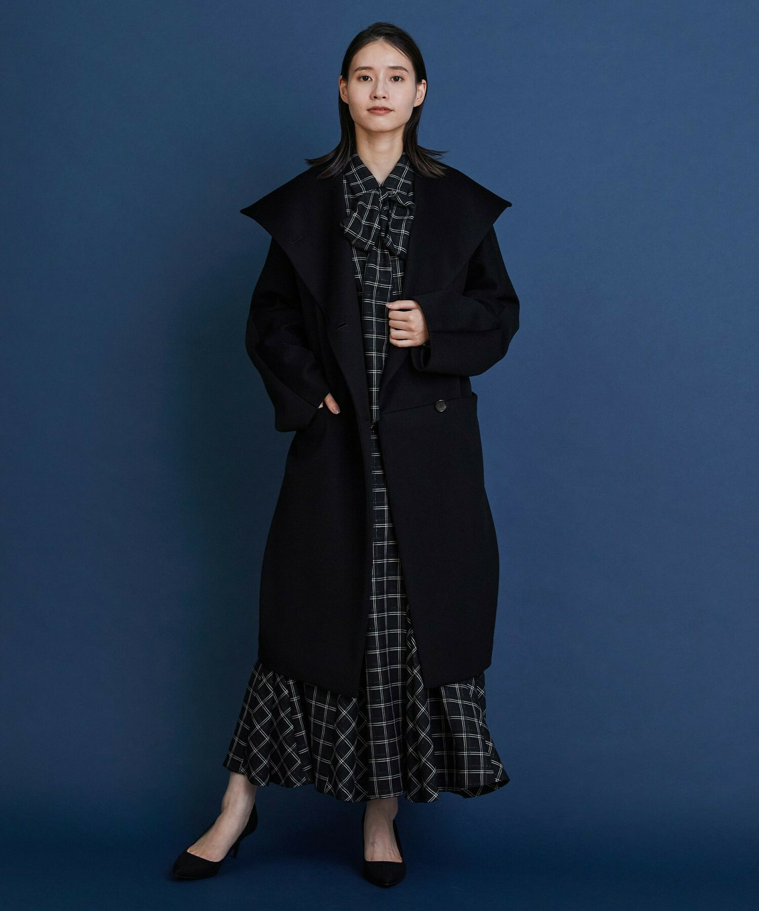 【COUTURIER】ウールシアーチェックフレアスカート 詳細画像 ブラック 7