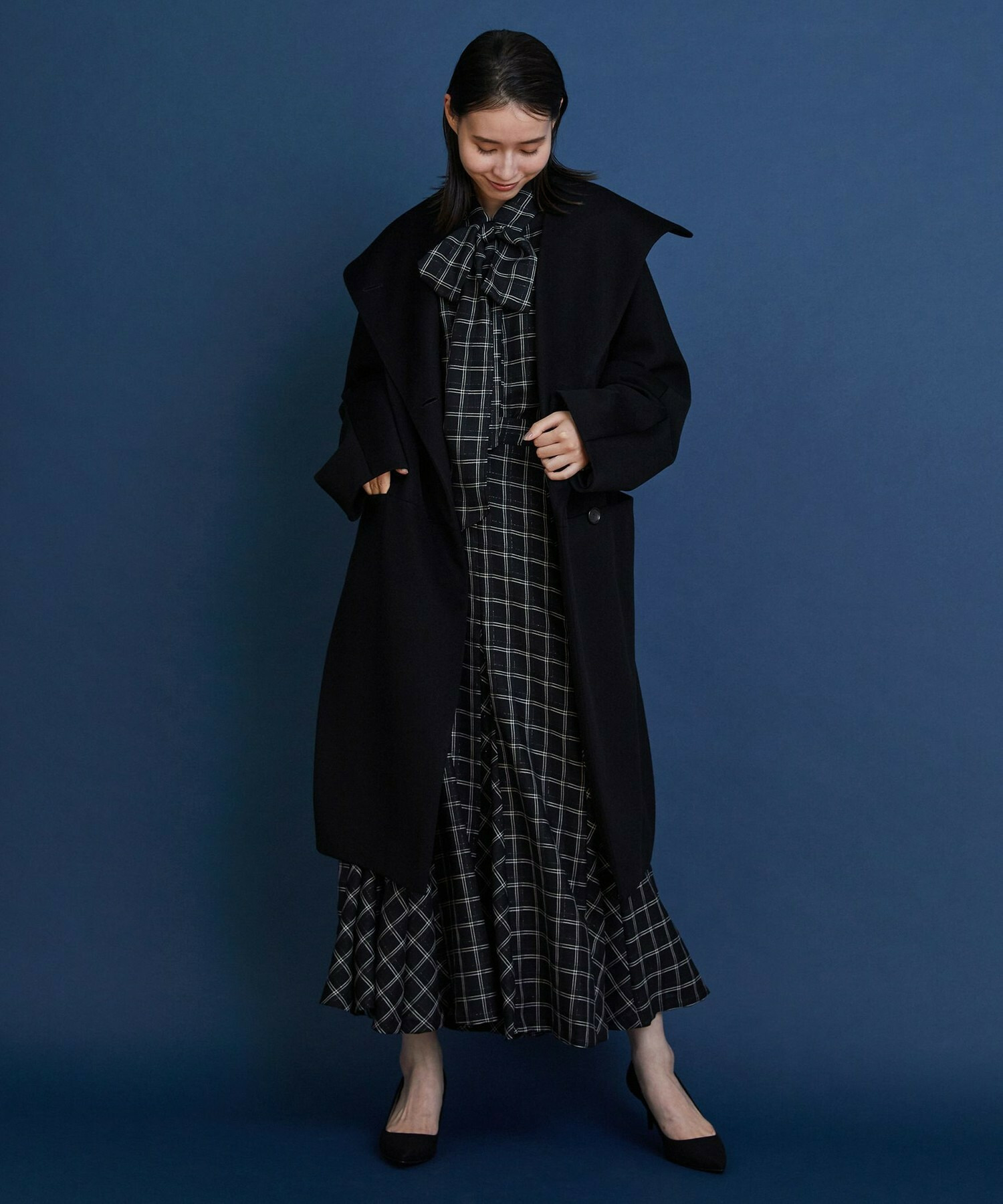 【COUTURIER】ウールシアーチェックフレアスカート 詳細画像 ブラック 8