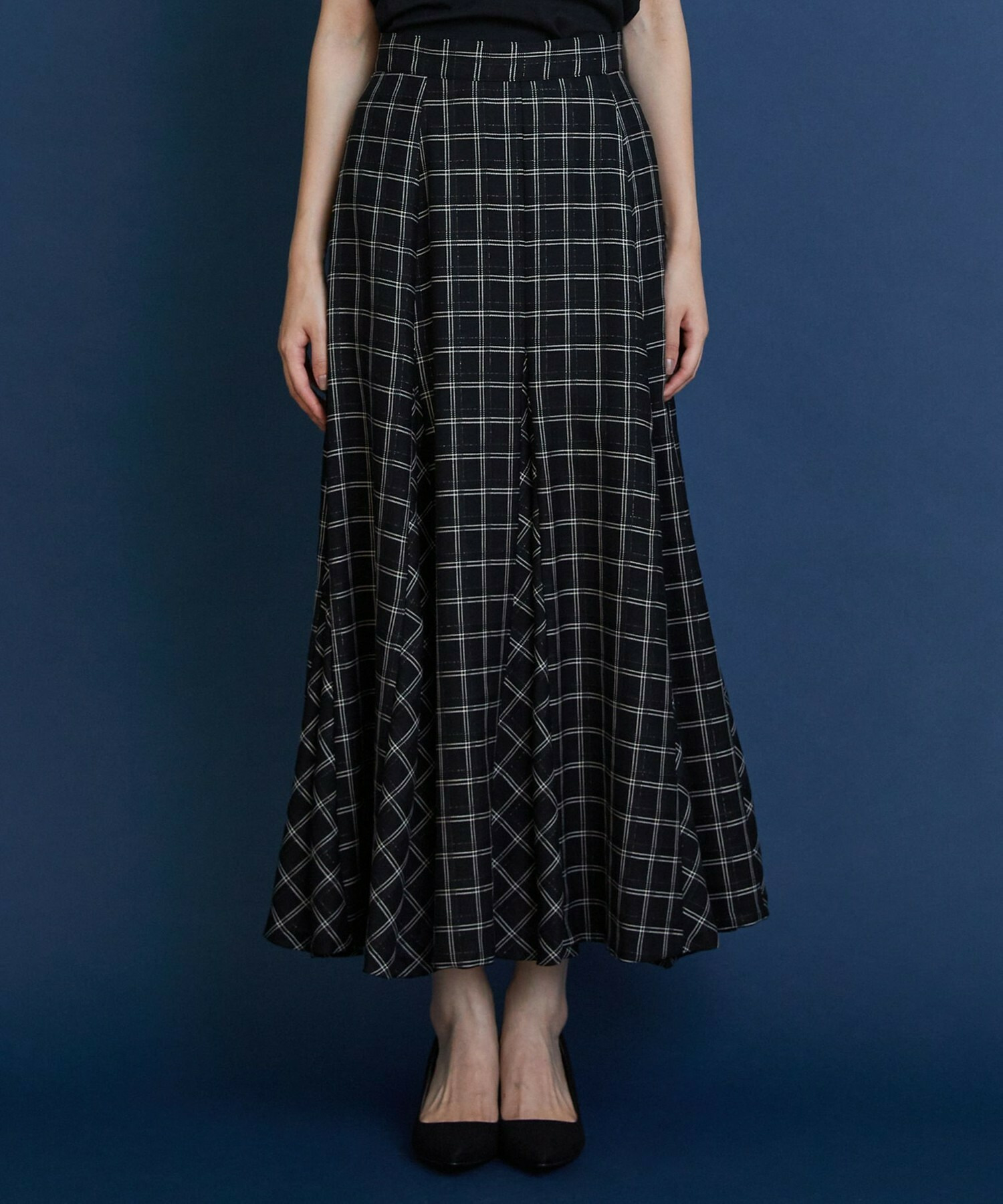 【COUTURIER】ウールシアーチェックフレアスカート 詳細画像 ブラック 9