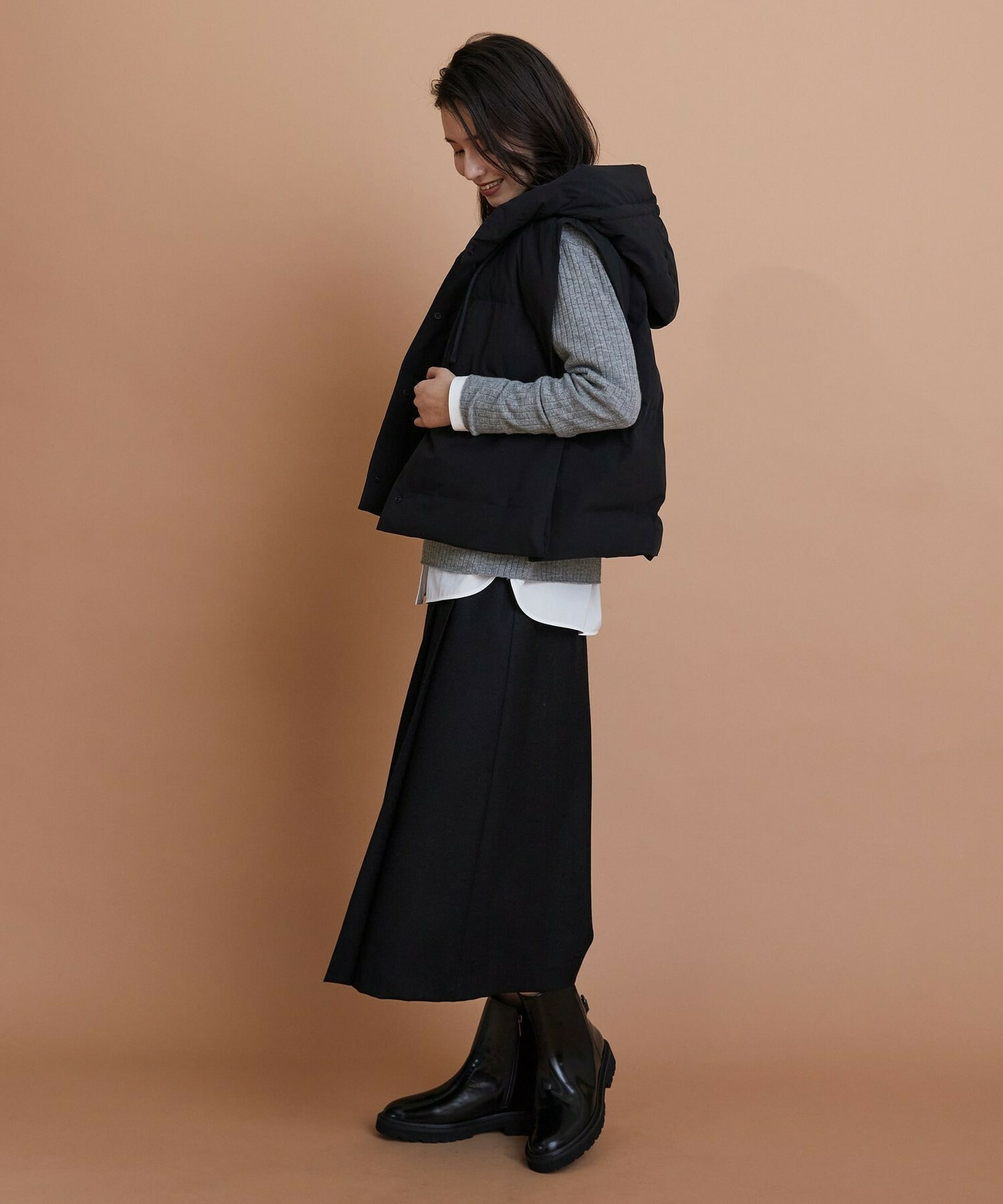 【L'EQUIPE】パディングフードベスト 詳細画像 ブラック 4