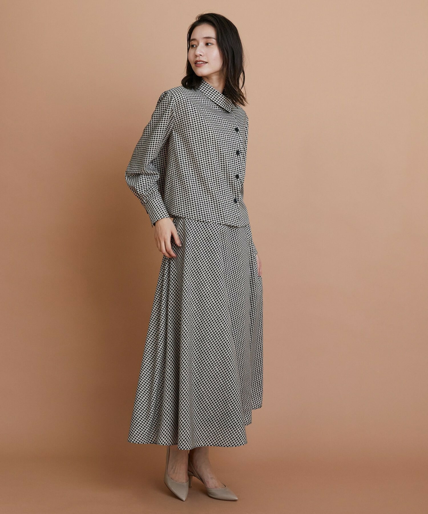 【L'EQUIPE】ハウンドトゥースプリントシャツ 詳細画像 ブラック系その他 2