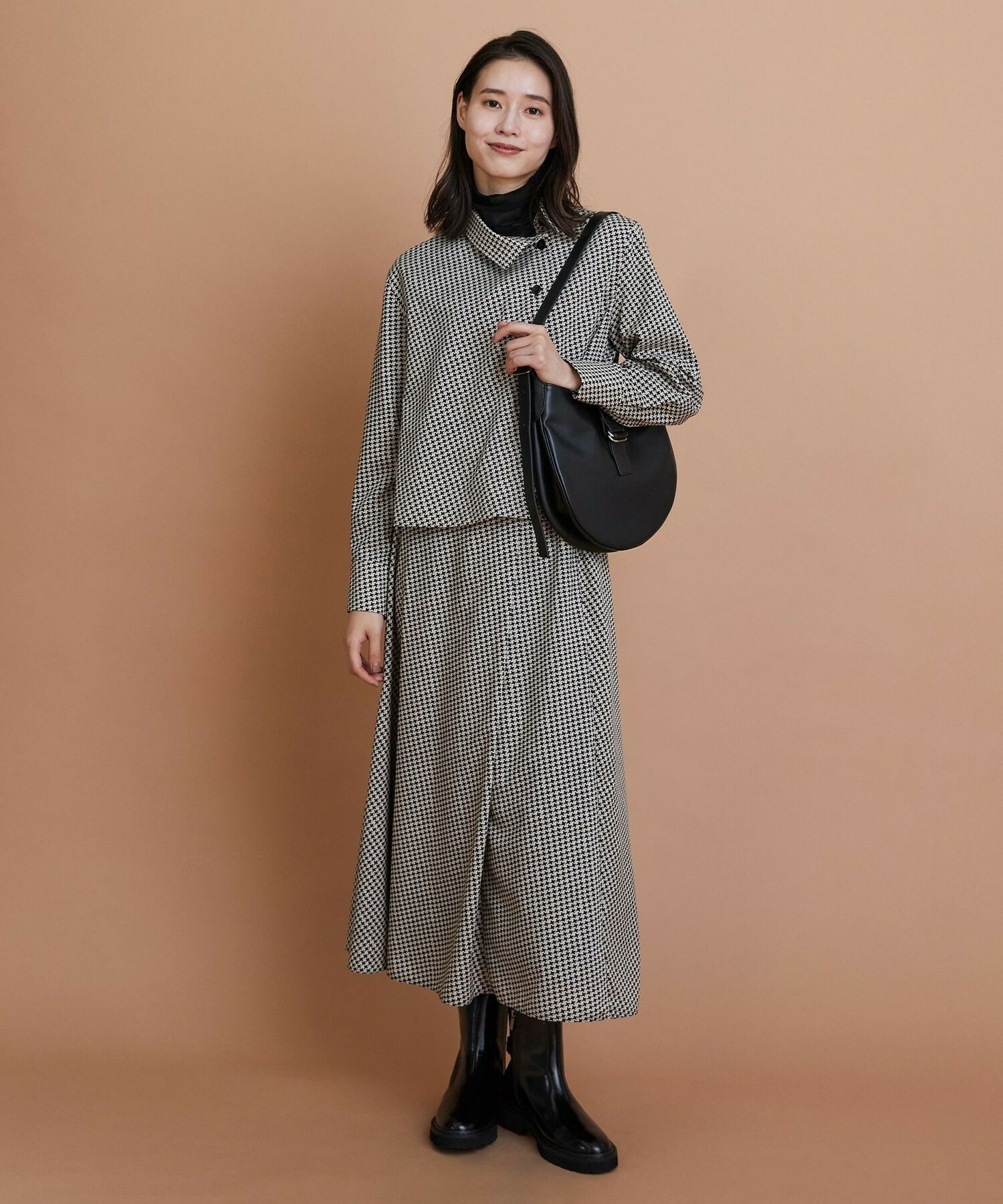 【L'EQUIPE】ハウンドトゥースプリントシャツ 詳細画像 ブラック系その他 5