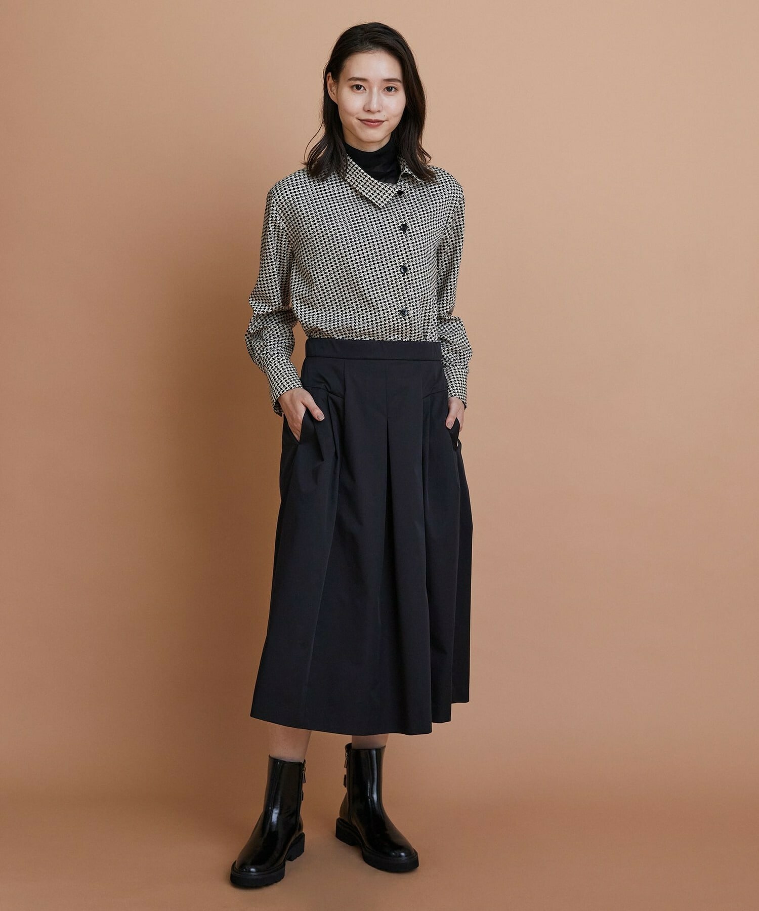 【L'EQUIPE】ハウンドトゥースプリントシャツ 詳細画像 ブラック系その他 7