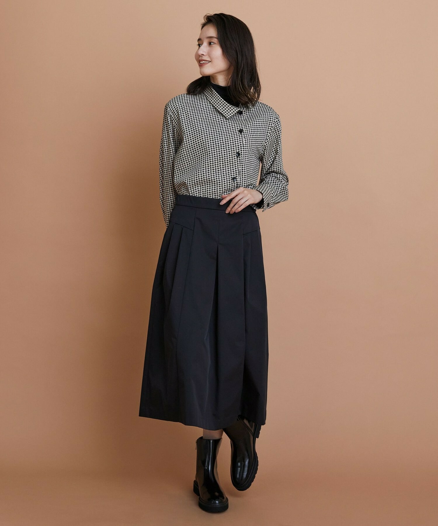 【L'EQUIPE】ハウンドトゥースプリントシャツ 詳細画像 ブラック系その他 9