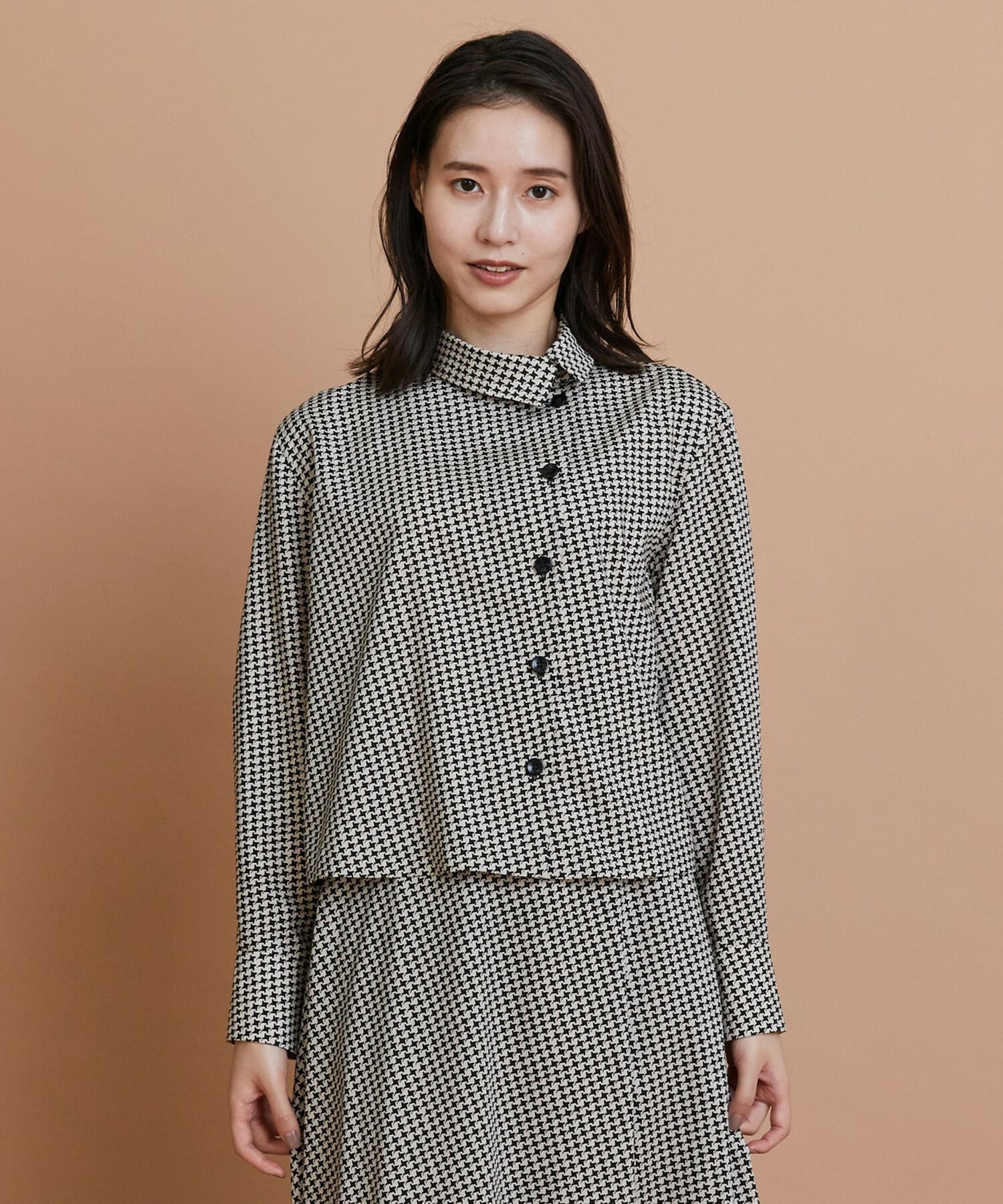 【L'EQUIPE】ハウンドトゥースプリントシャツ 詳細画像 ブラック系その他 1