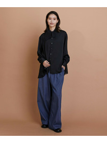 【L'EQUIPE】クレープサテン＆シフォンブラウス 詳細画像 ブラック 1