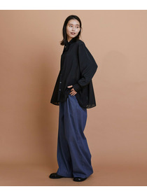 【L'EQUIPE】クレープサテン＆シフォンブラウス 詳細画像 ブラック 2