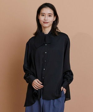 【L'EQUIPE】クレープサテン＆シフォンブラウス 詳細画像 ブラック 1