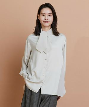 【L'EQUIPE】クレープサテン＆シフォンブラウス 詳細画像 ベージュ 1