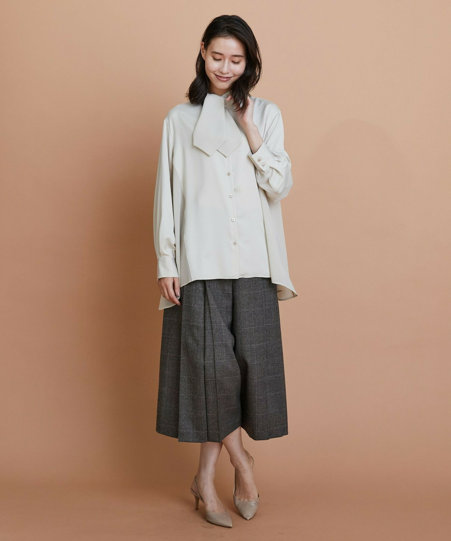 【L'EQUIPE】クレープサテン＆シフォンブラウス 詳細画像 ブラック 10