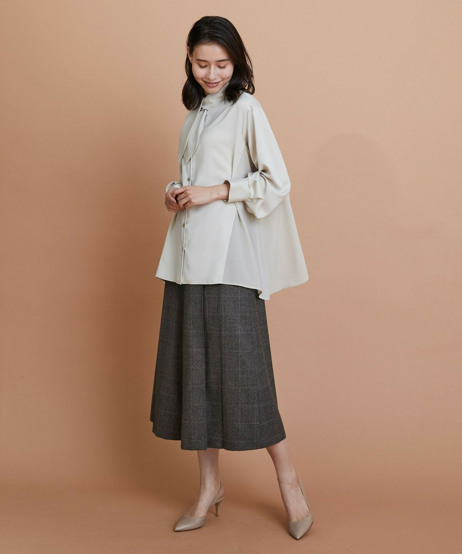 【L'EQUIPE】クレープサテン＆シフォンブラウス 詳細画像 ブラック 11