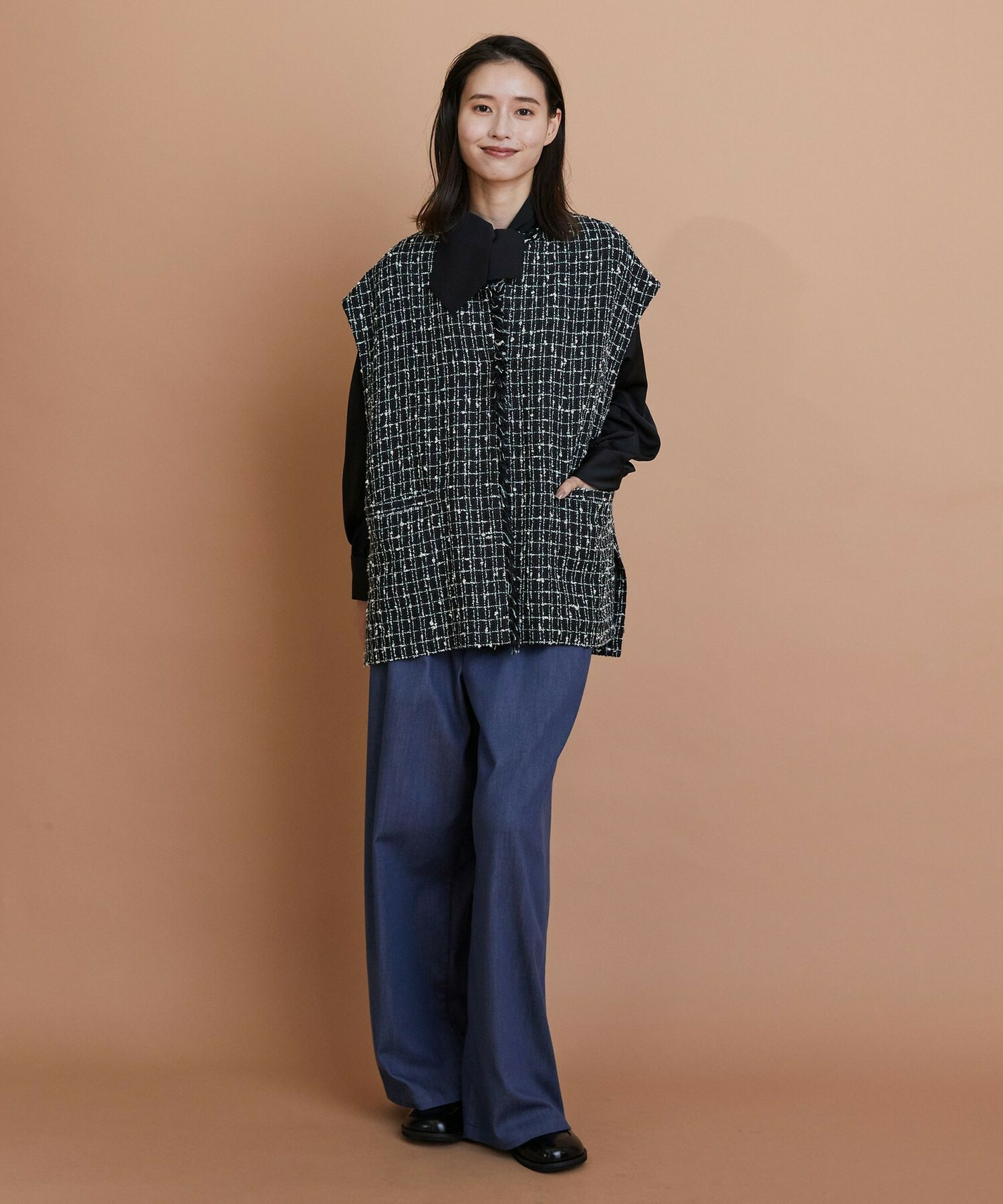 【L'EQUIPE】クレープサテン＆シフォンブラウス 詳細画像 ブラック 4