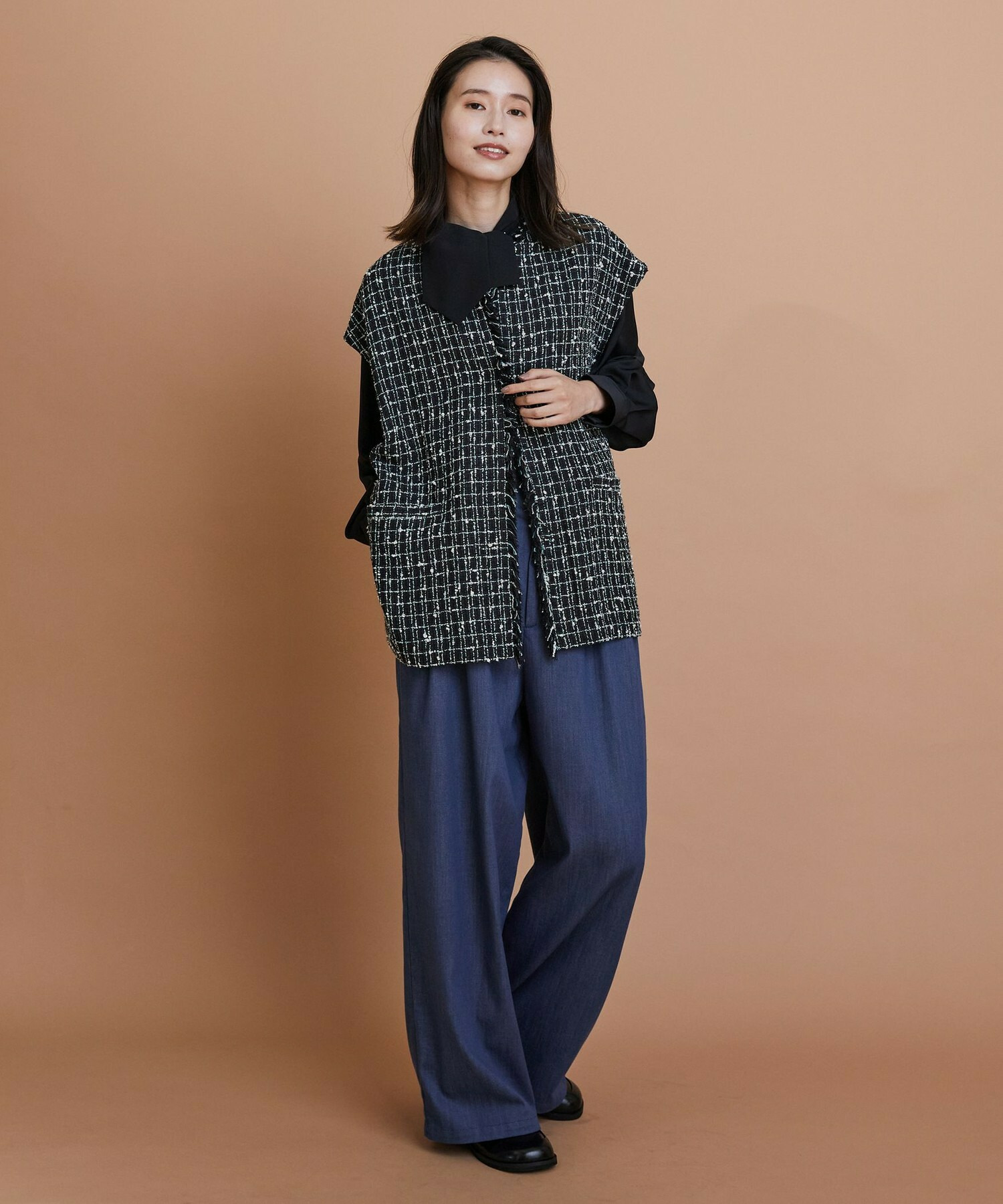 【L'EQUIPE】クレープサテン＆シフォンブラウス 詳細画像 ブラック 6