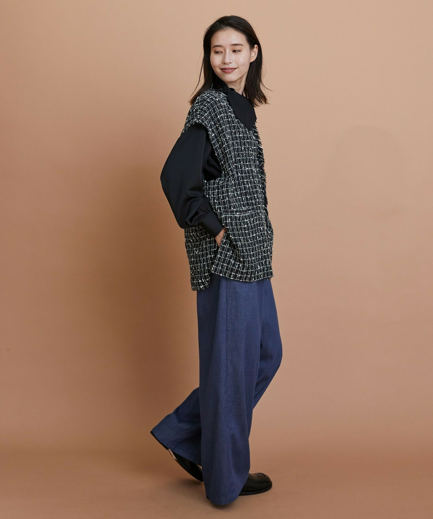 【L'EQUIPE】クレープサテン＆シフォンブラウス 詳細画像 ブラック 7