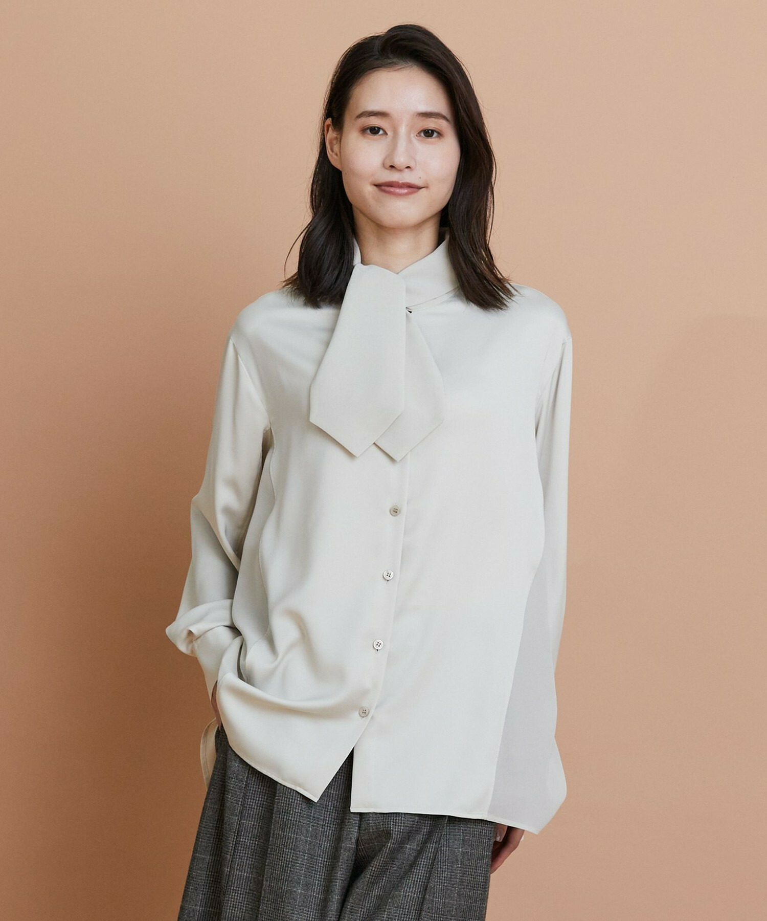 【L'EQUIPE】クレープサテン＆シフォンブラウス 詳細画像 ベージュ 1