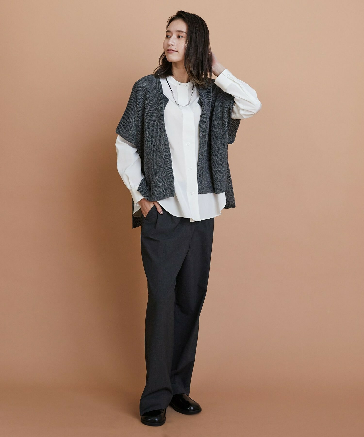 【L'EQUIPE】トリアセコットンタイプライターノーカラーシャツ 詳細画像 オフホワイト 12