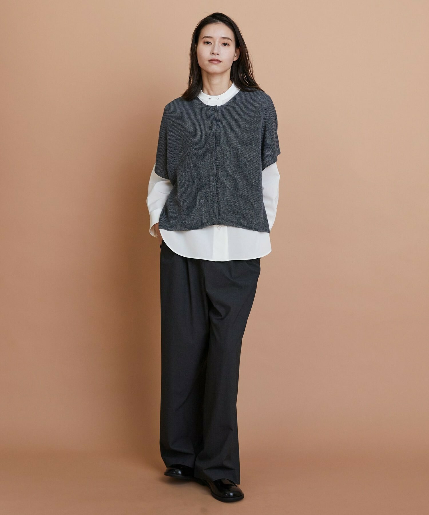 【L'EQUIPE】トリアセコットンタイプライターノーカラーシャツ 詳細画像 オフホワイト 13