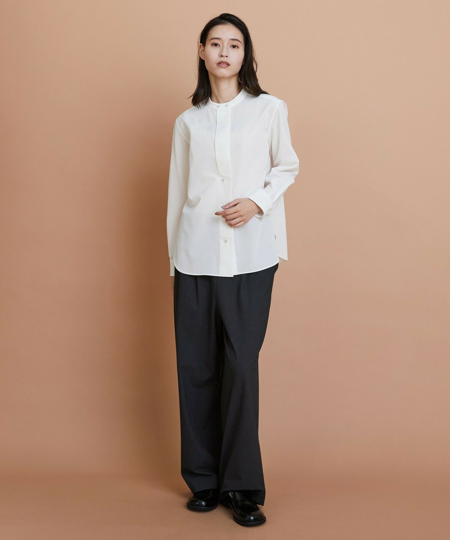 【L'EQUIPE】トリアセコットンタイプライターノーカラーシャツ 詳細画像 オフホワイト 2