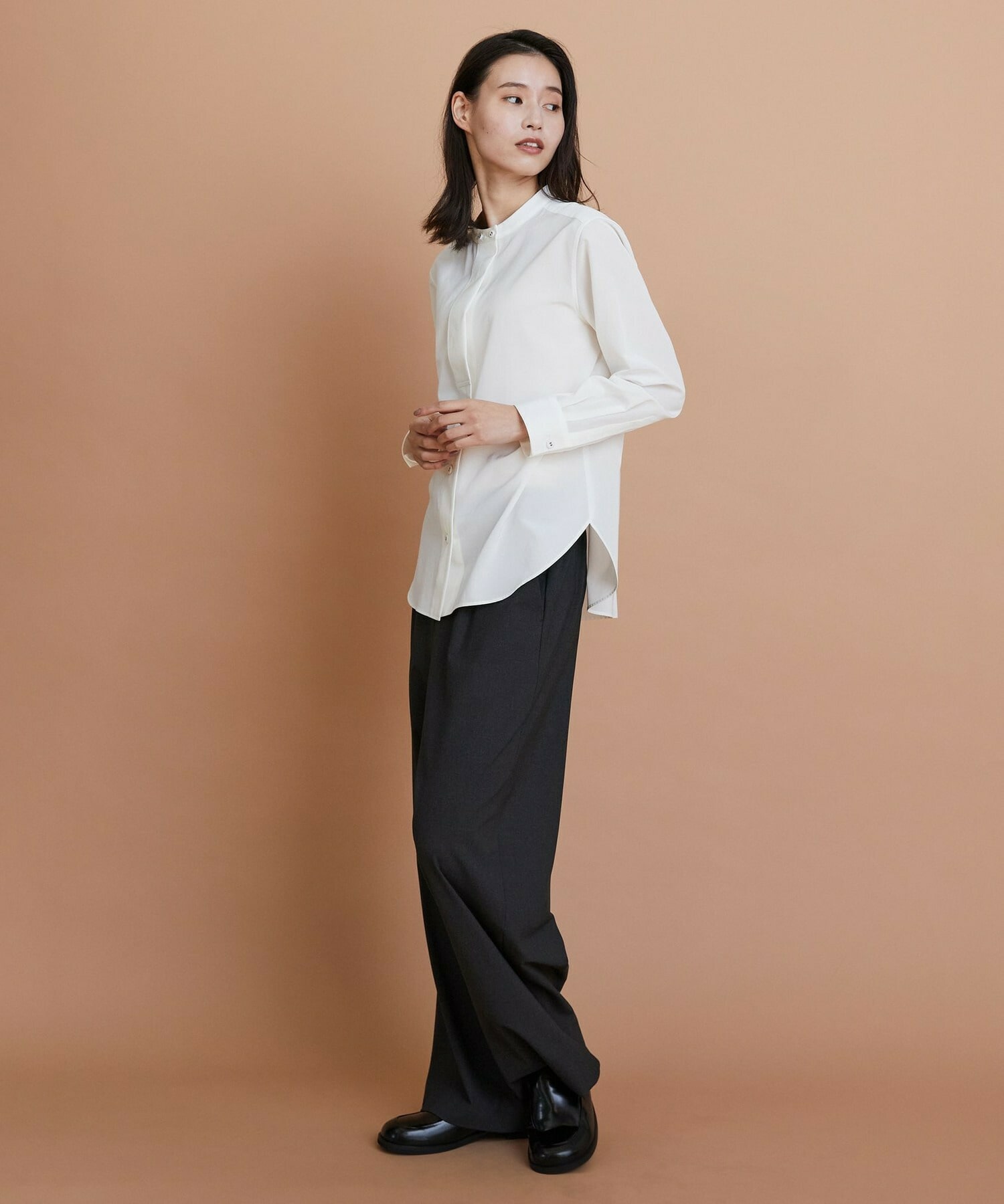 【L'EQUIPE】トリアセコットンタイプライターノーカラーシャツ 詳細画像 オフホワイト 3