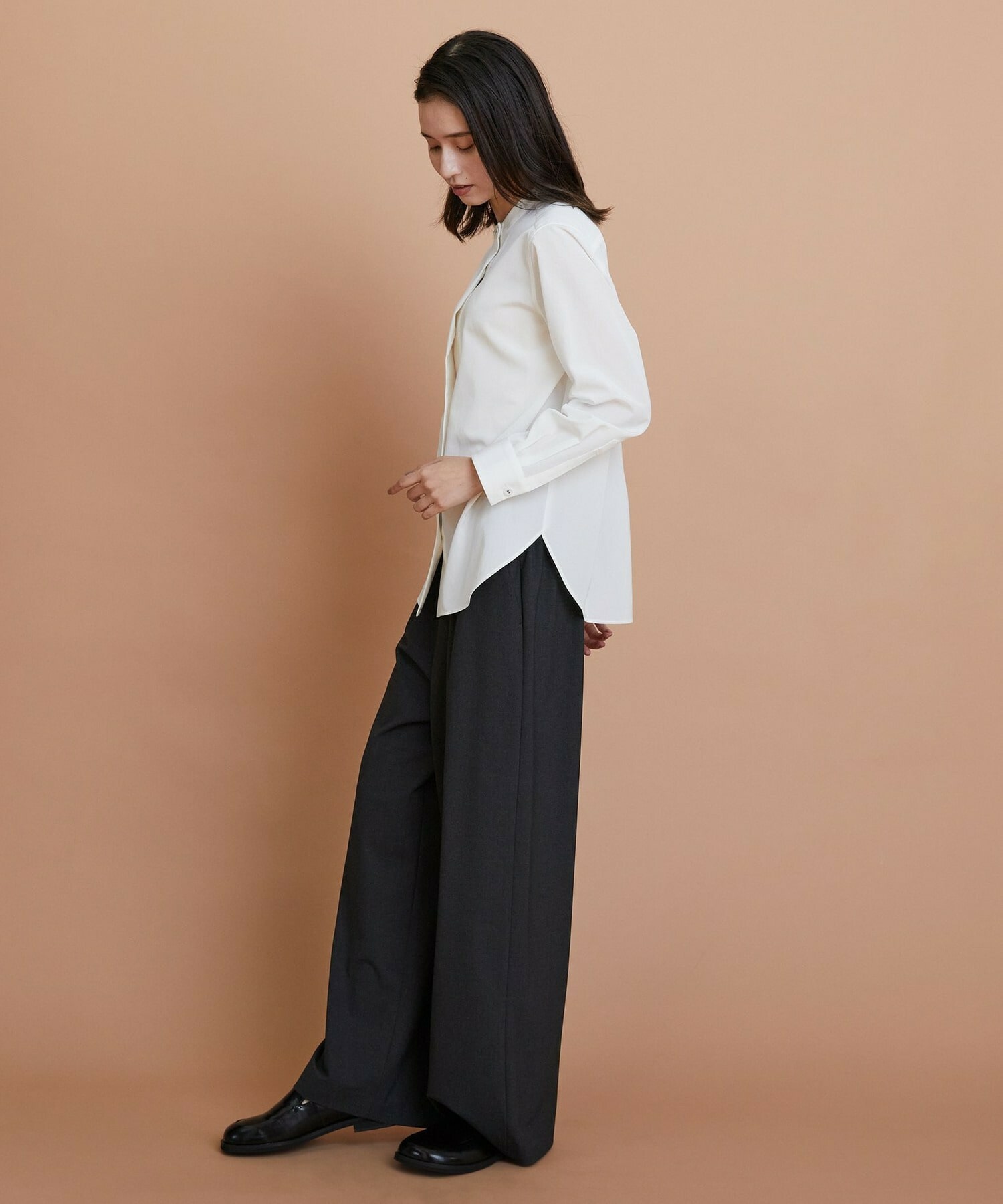 【L'EQUIPE】トリアセコットンタイプライターノーカラーシャツ 詳細画像 オフホワイト 4