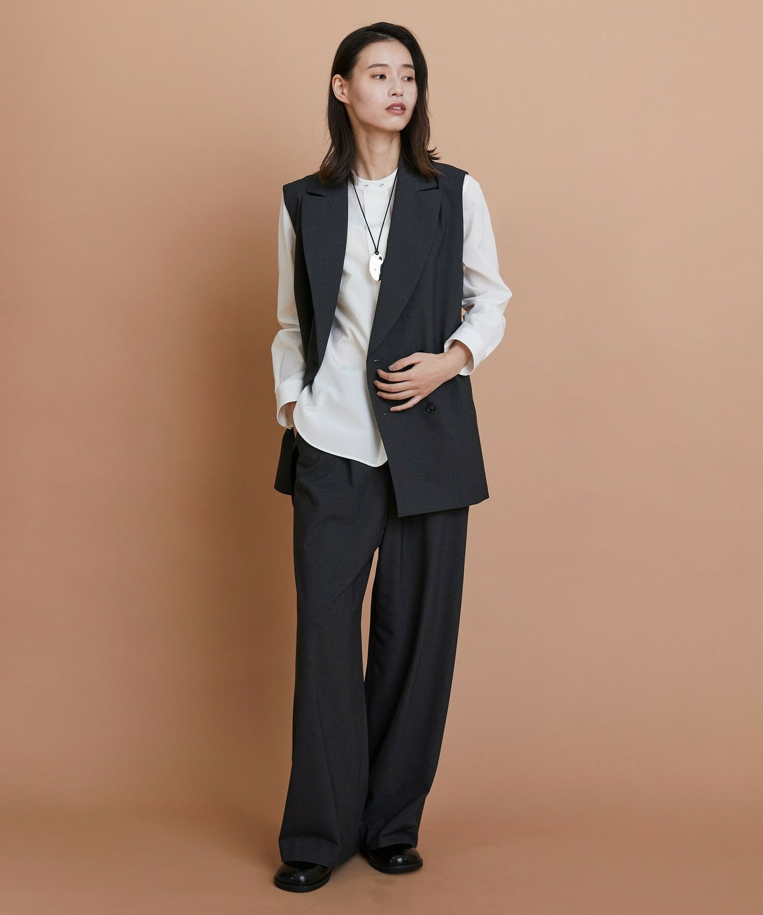 【L'EQUIPE】トリアセコットンタイプライターノーカラーシャツ 詳細画像 オフホワイト 8