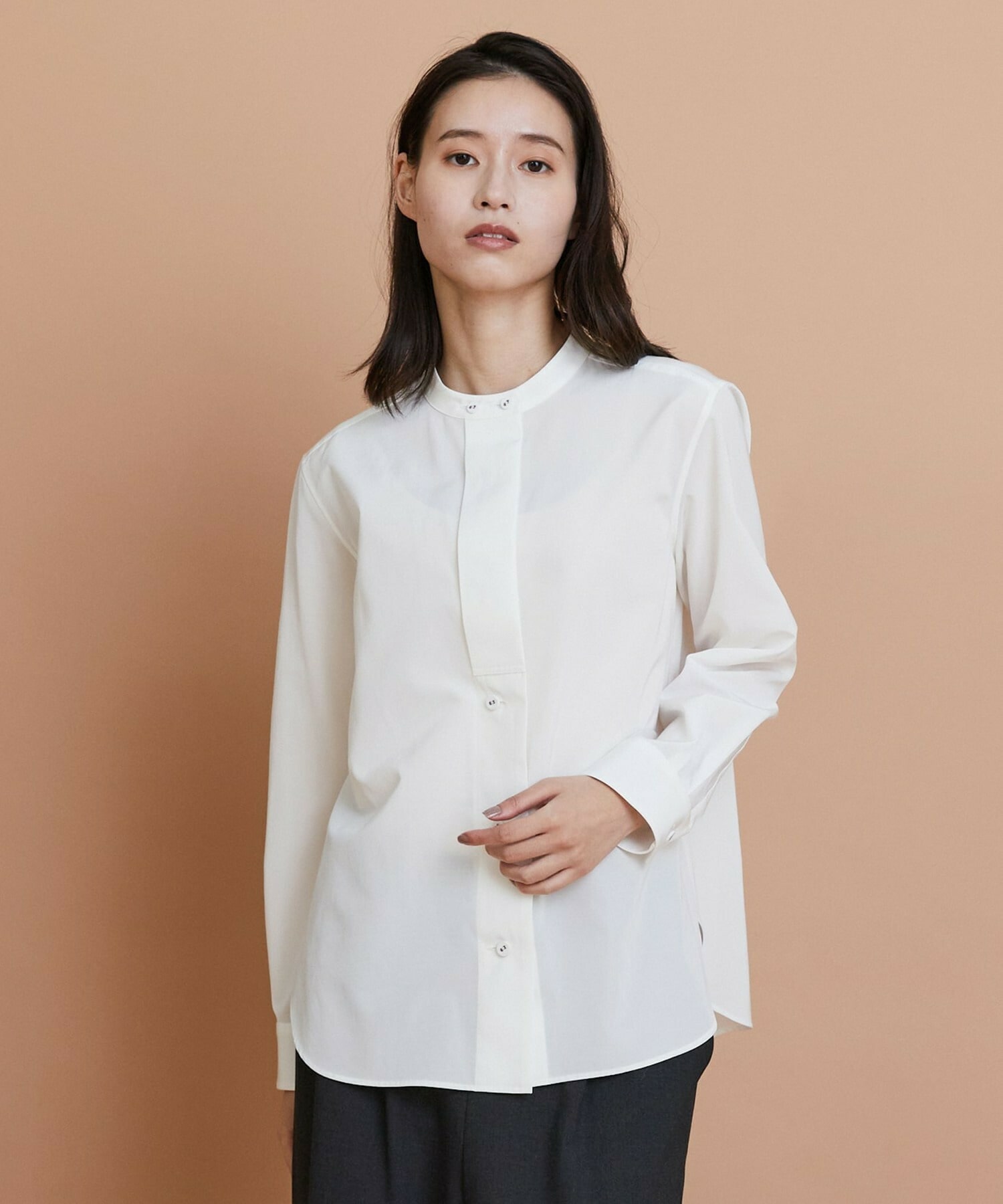 【L'EQUIPE】トリアセコットンタイプライターノーカラーシャツ 詳細画像 オフホワイト 1