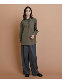 【L'EQUIPE】パウダリータフタフロントフリルシャツ 詳細画像 カーキ 9