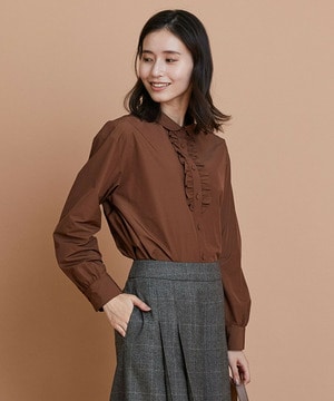 【L'EQUIPE】パウダリータフタフロントフリルシャツ 詳細画像 ブラウン 1