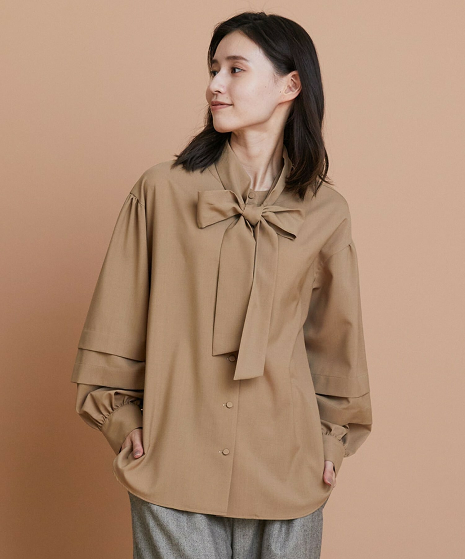 【L'EQUIPE】トロピカルウールブラウス 詳細画像 キャメル 1