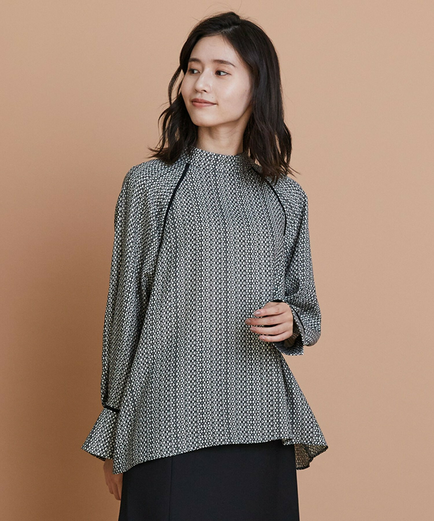 【L'EQUIPE】ピクセルプリントブラウス 詳細画像 ブラック系その他 1