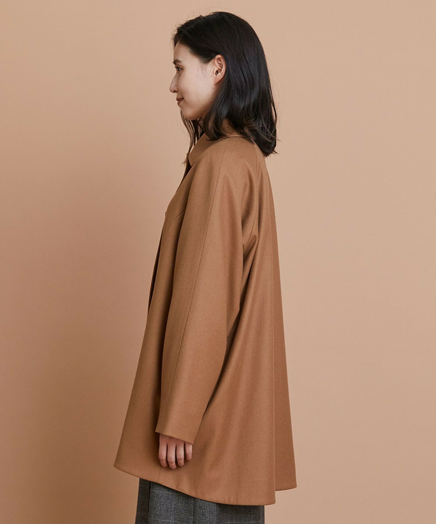 【L'EQUIPE】カシミヤ混ストレッチフラノステンカラーコート 詳細画像 ブラック 10