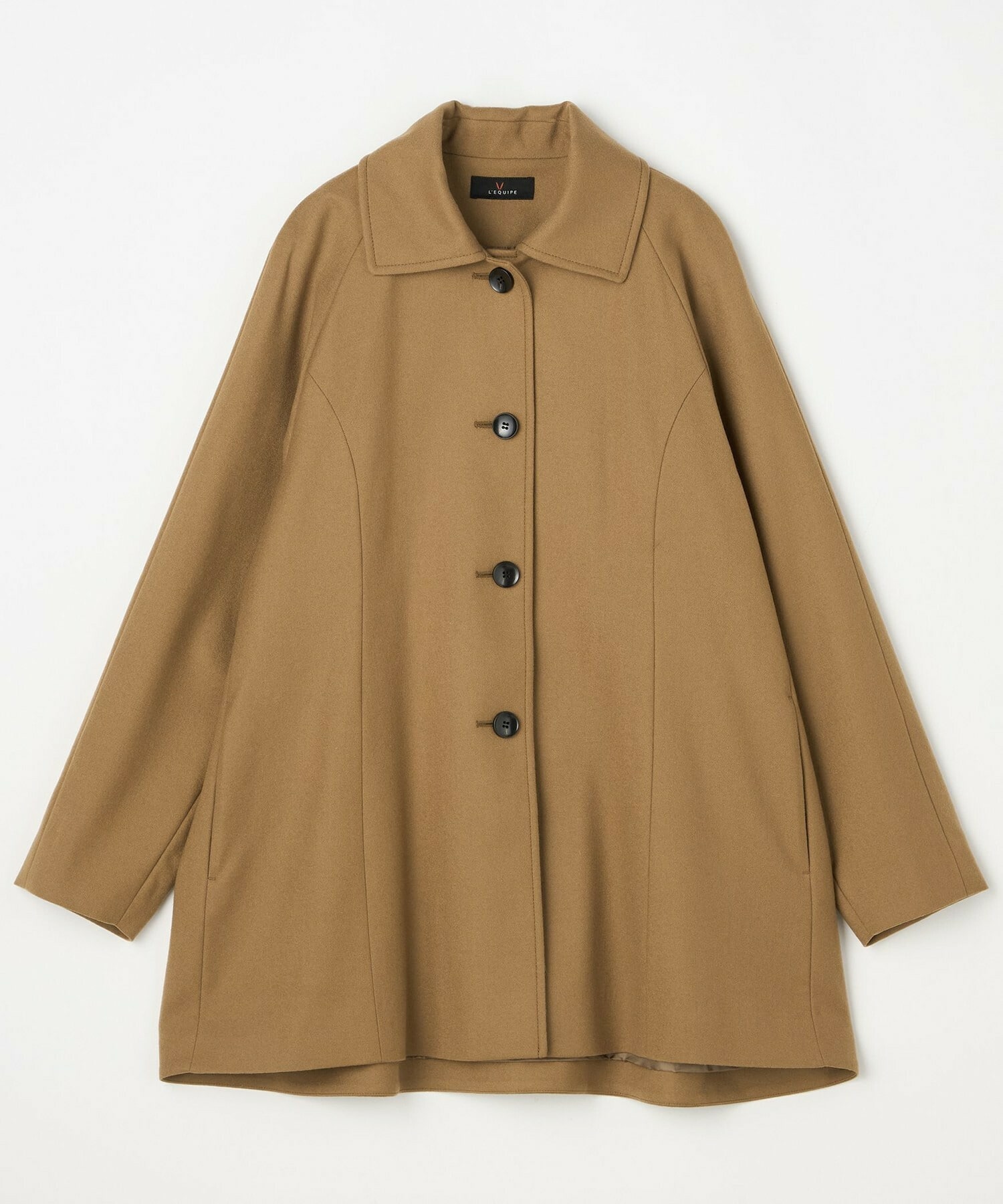 【L'EQUIPE】カシミヤ混ストレッチフラノステンカラーコート 詳細画像 ブラック 12