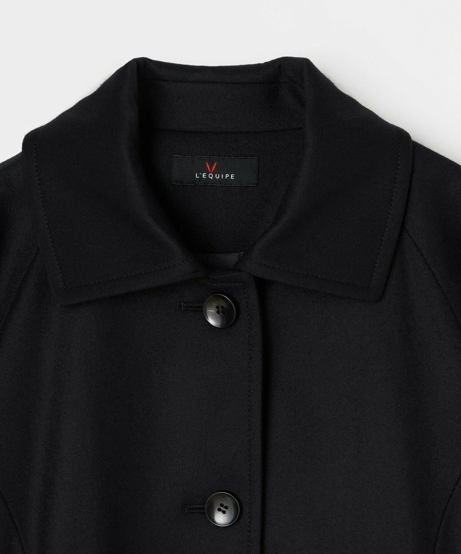 【L'EQUIPE】カシミヤ混ストレッチフラノステンカラーコート 詳細画像 ブラック 14