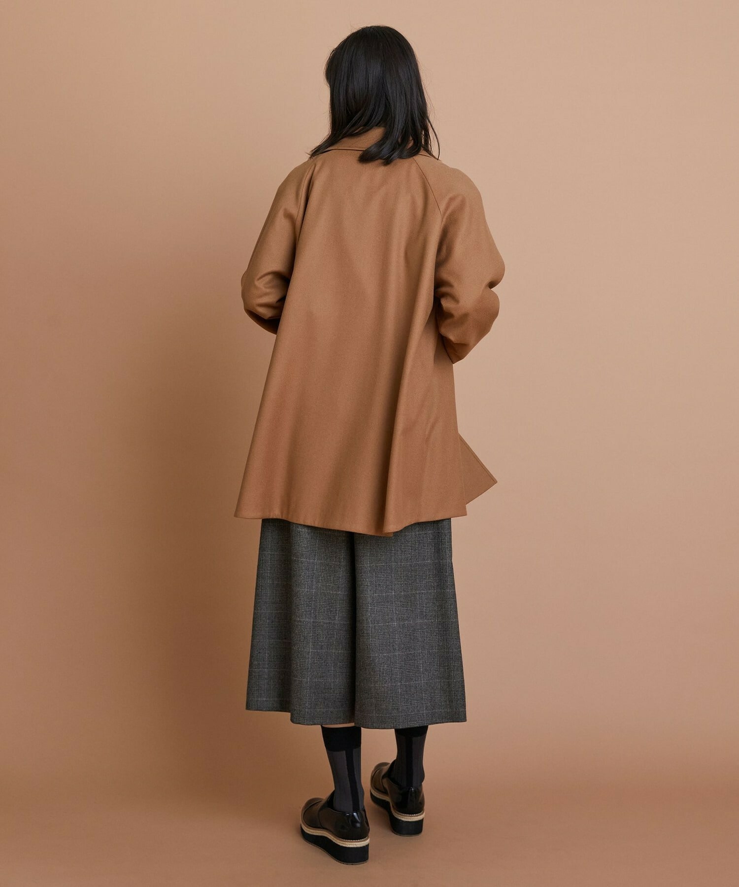 【L'EQUIPE】カシミヤ混ストレッチフラノステンカラーコート 詳細画像 ブラック 8